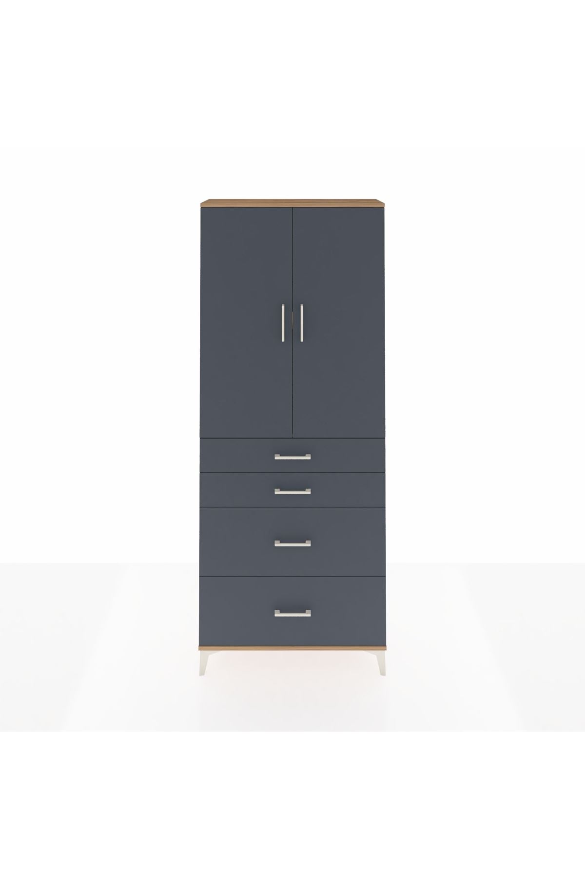 Arges Dolap 2 Raflı 4 Çekmeceli 2 Kapaklı 88x30x221 Çam-Antrasit