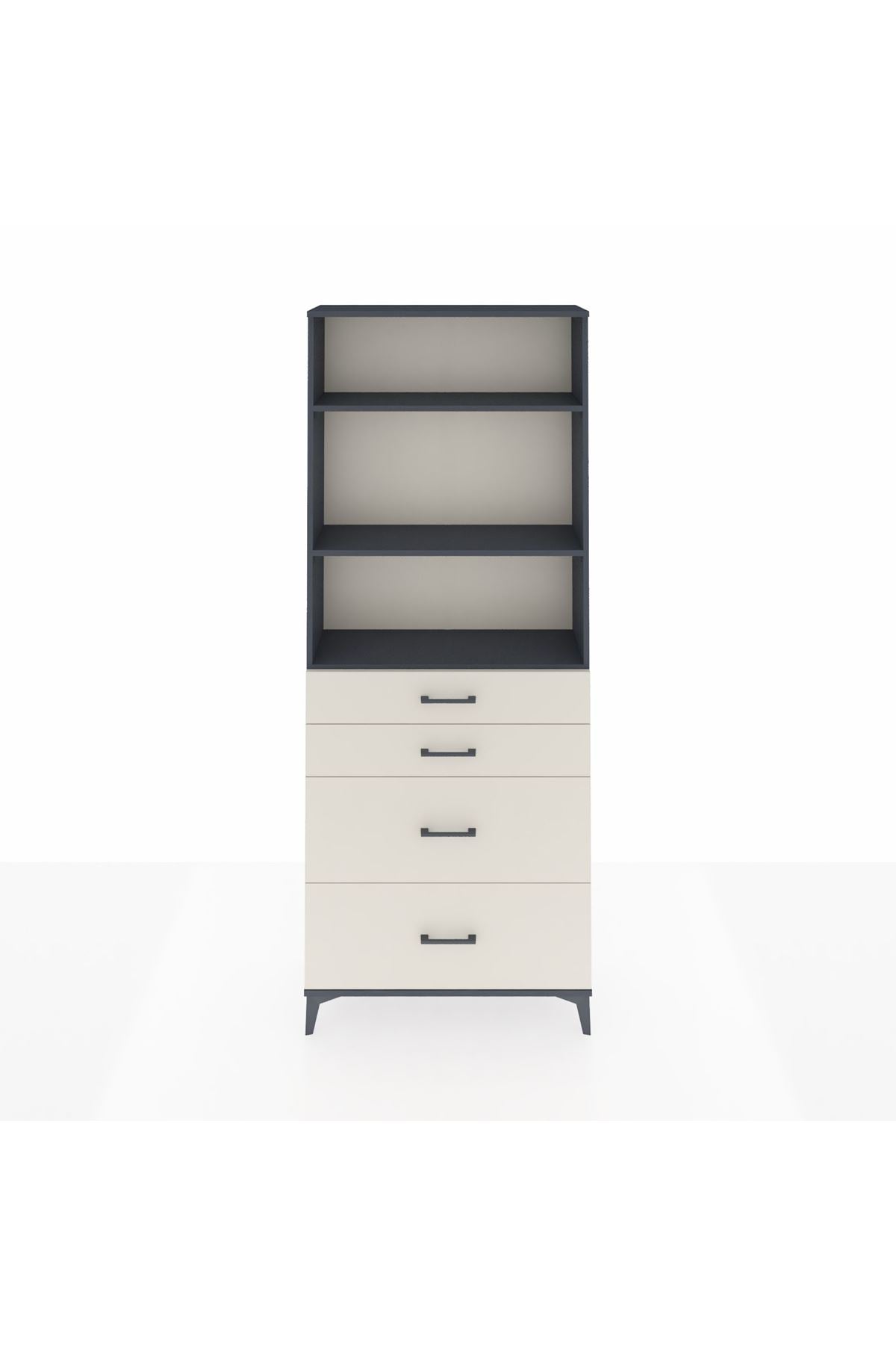 Arges Dolap 3 Raflı 4 Çekmeceli 88x30x221 Antrasit-Aytaşı