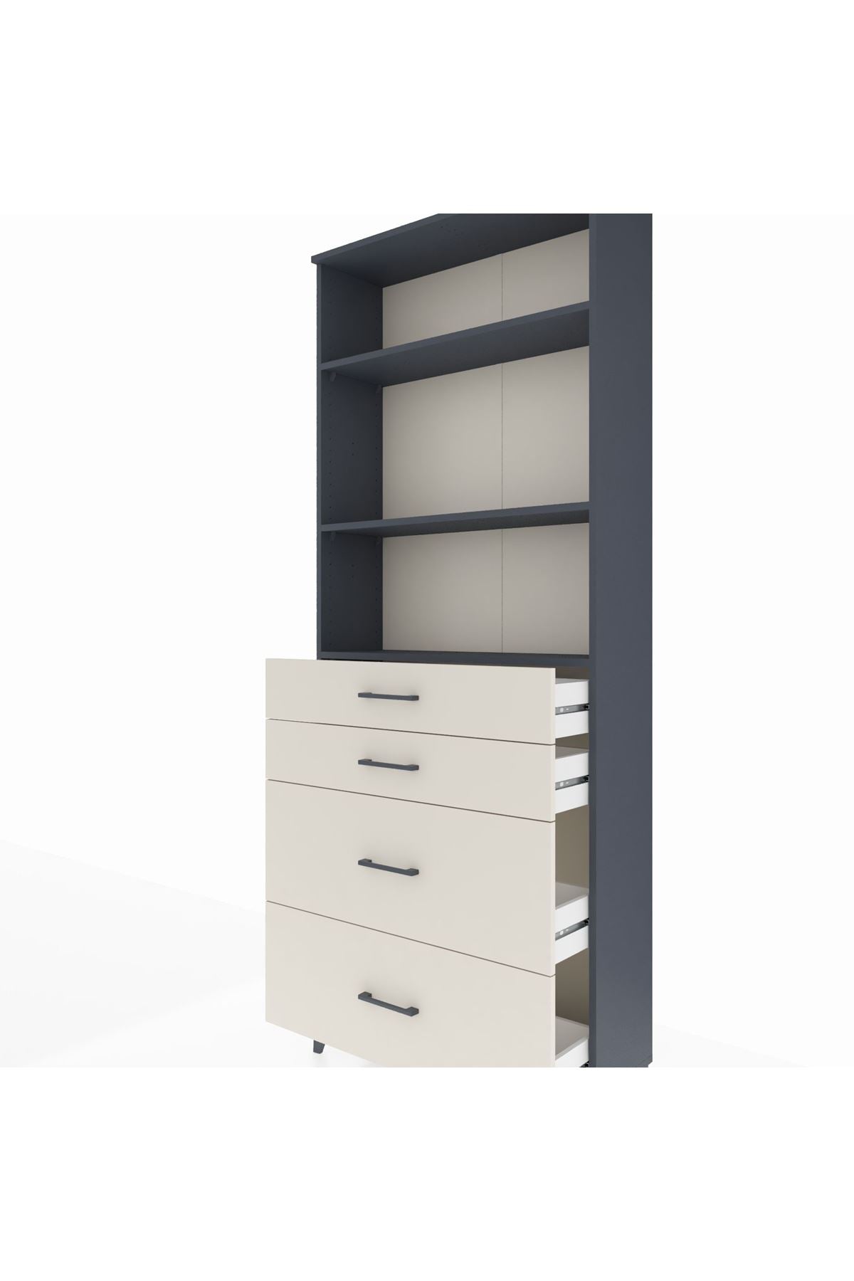 Arges Dolap 3 Raflı 4 Çekmeceli 88x30x221 Antrasit-Aytaşı