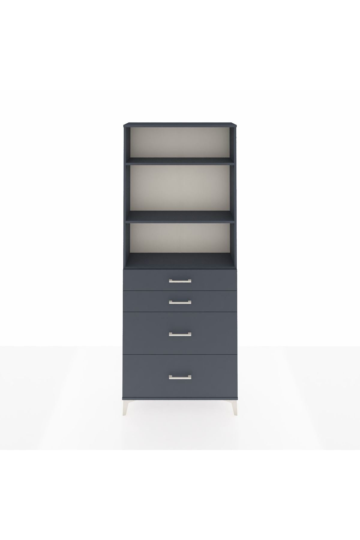 Arges Dolap 3 Raflı 4 Çekmeceli 88x30x221 Antrasit-Antrasit