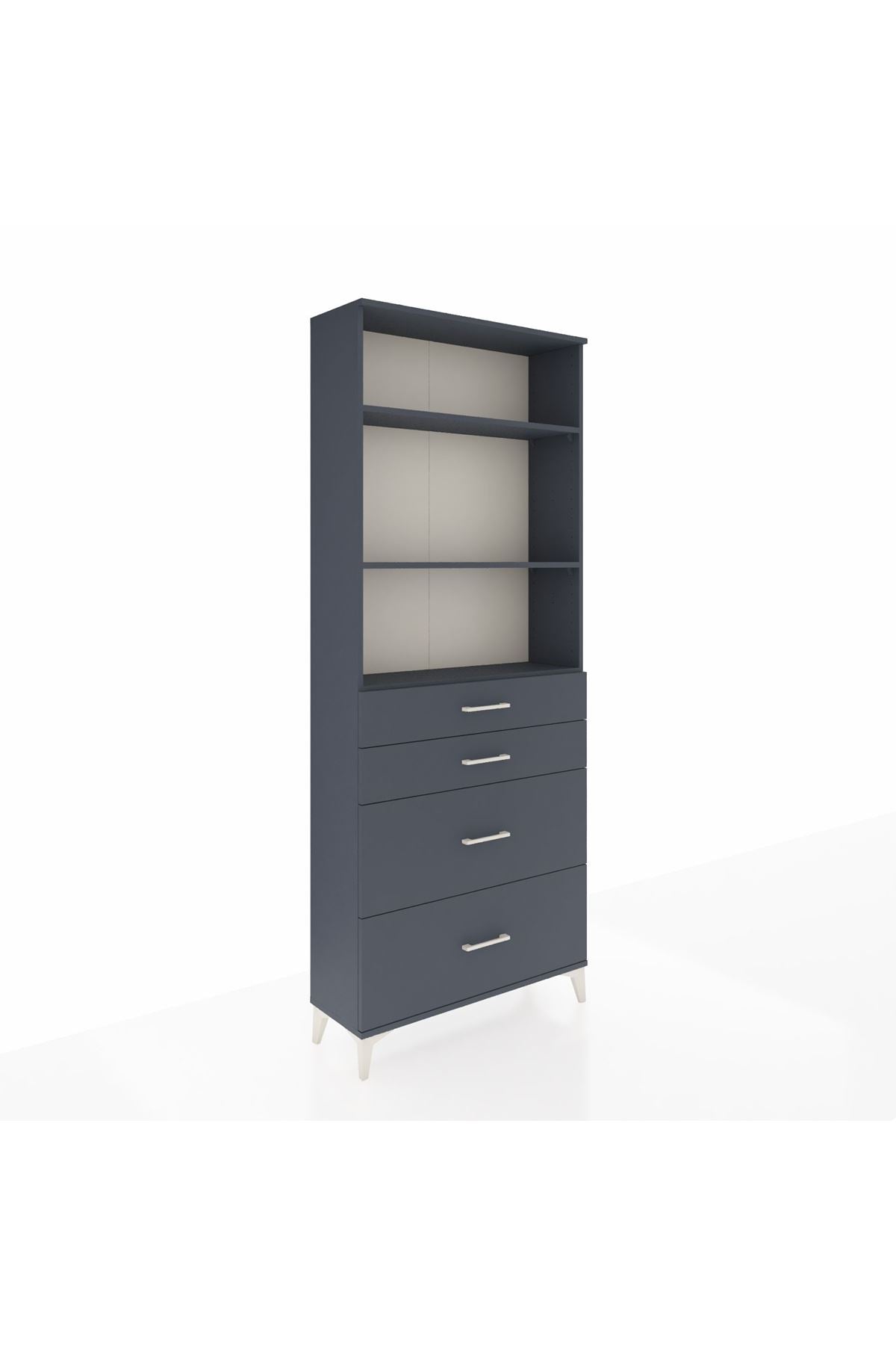 Arges Dolap 3 Raflı 4 Çekmeceli 88x30x221 Antrasit-Antrasit