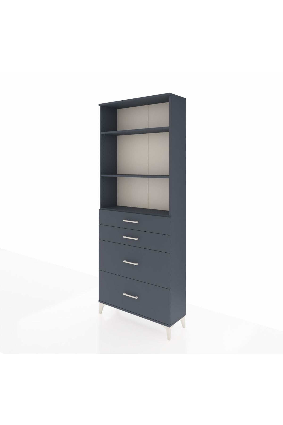 Arges Dolap 3 Raflı 4 Çekmeceli 88x30x221 Antrasit-Antrasit