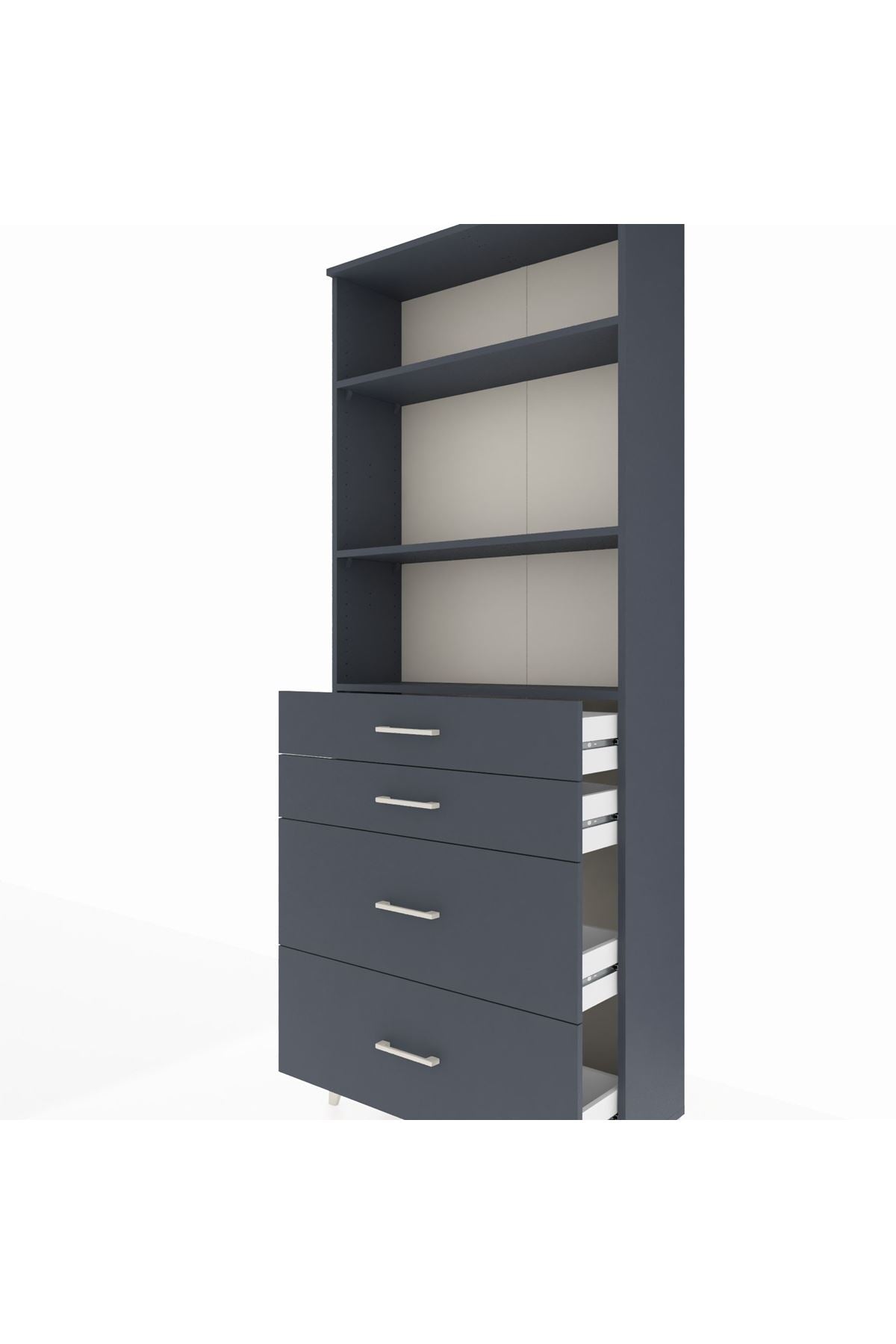 Arges Dolap 3 Raflı 4 Çekmeceli 88x30x221 Antrasit-Antrasit