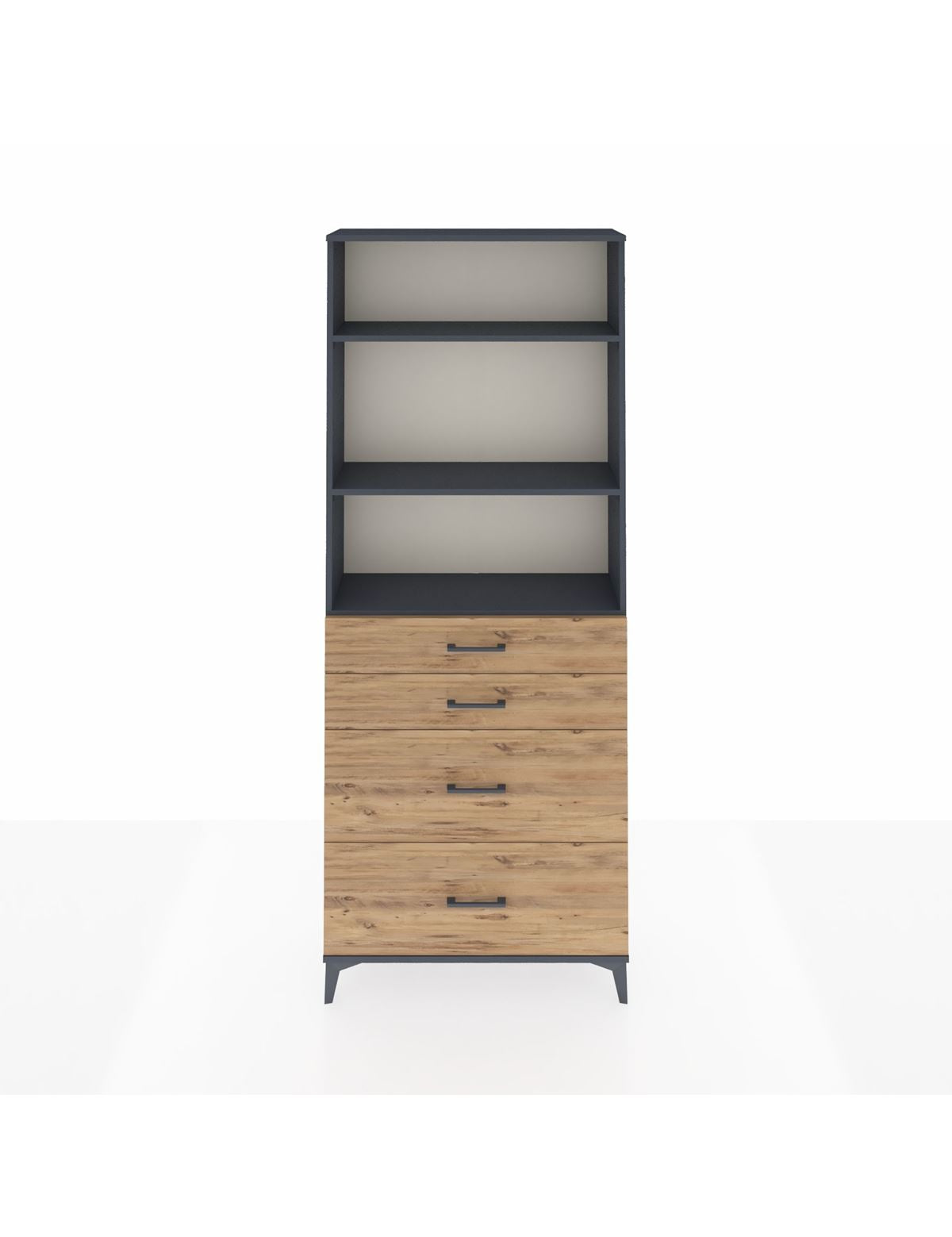 Arges Dolap 3 Raflı 4 Çekmeceli 88x30x221 Antrasit-Çam