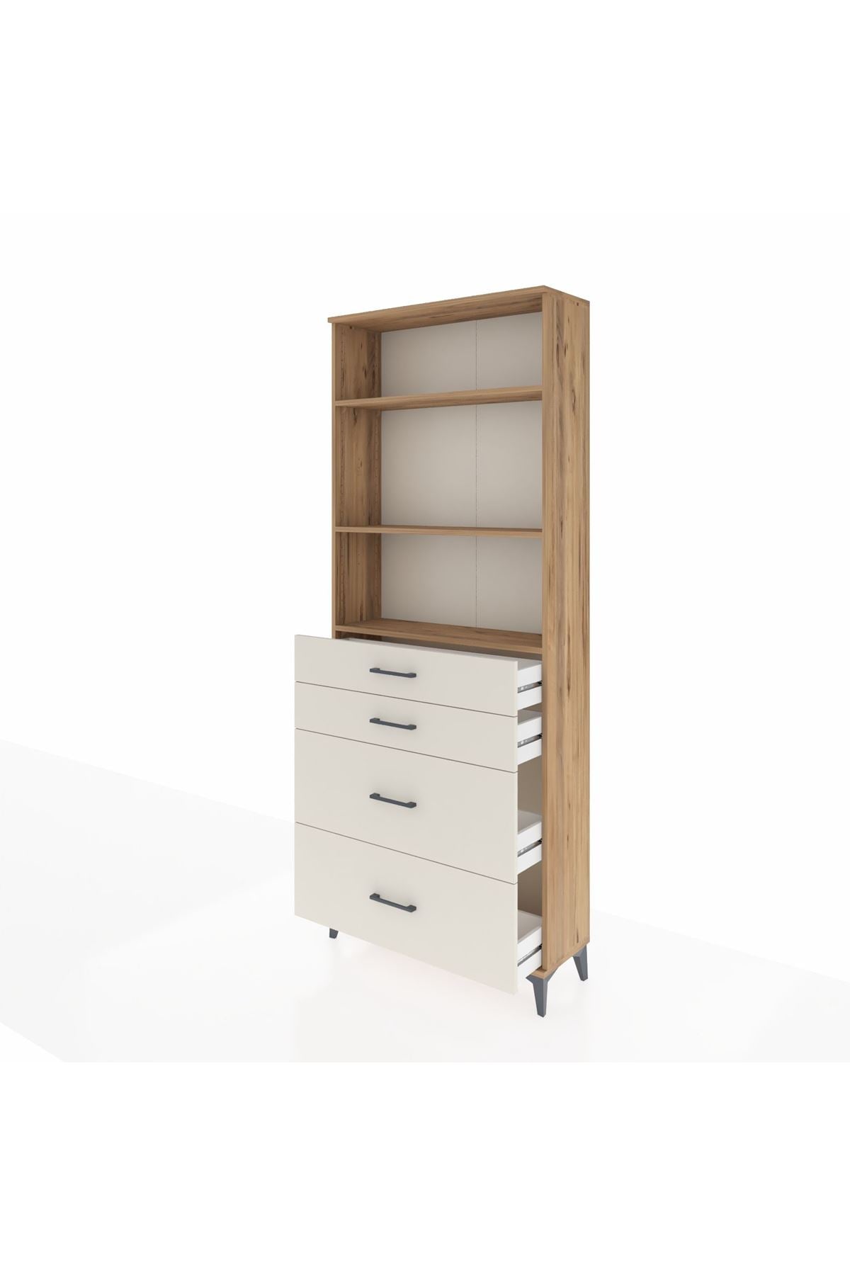 Arges Dolap 3 Raflı 4 Çekmeceli 88x30x221 Çam-Aytaşı