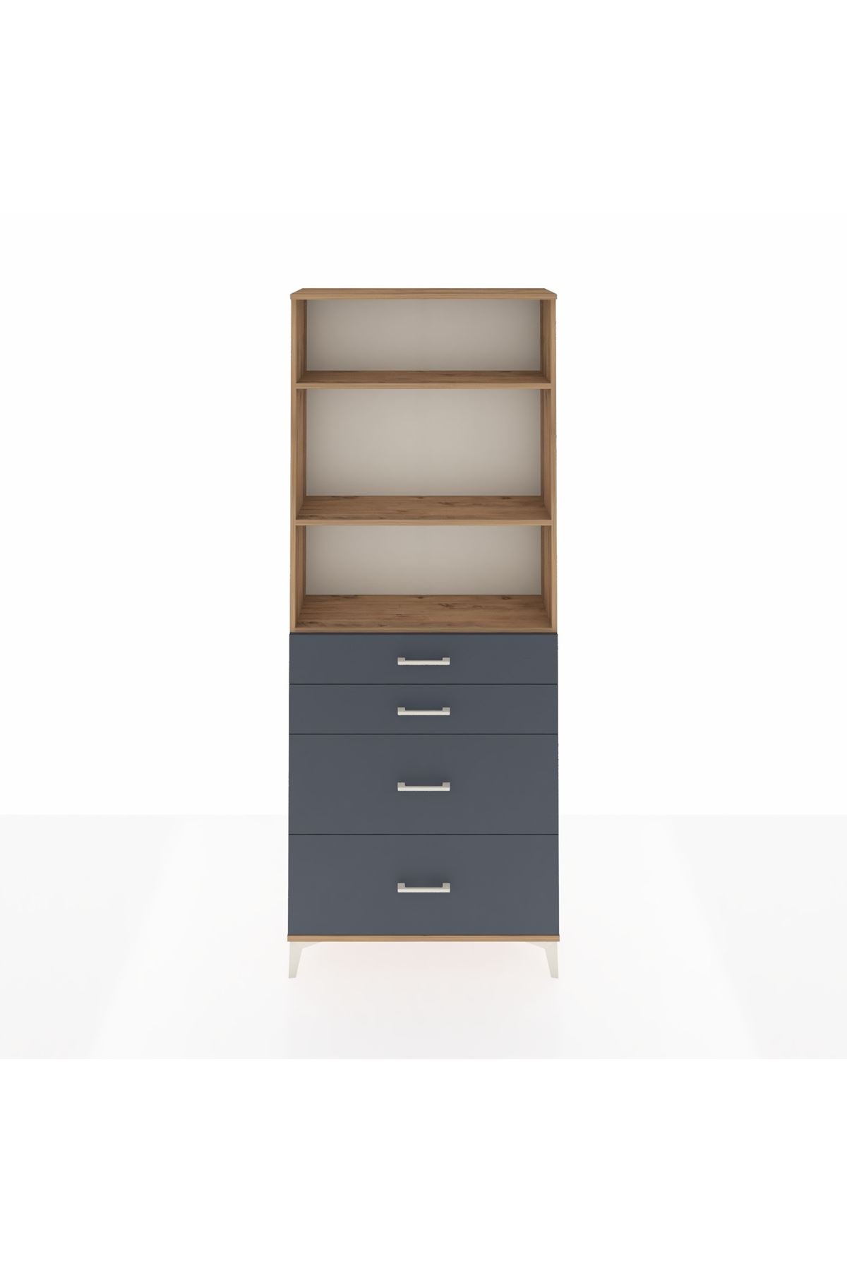 Arges Dolap 3 Raflı 4 Çekmeceli 88x30x221 Çam-Antrasit