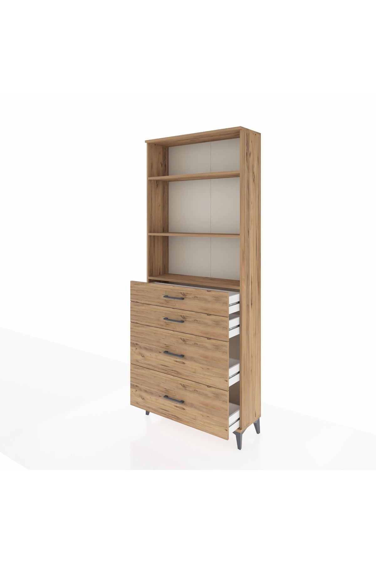 Arges Dolap 3 Raflı 4 Çekmeceli 88x30x221 Çam-Çam