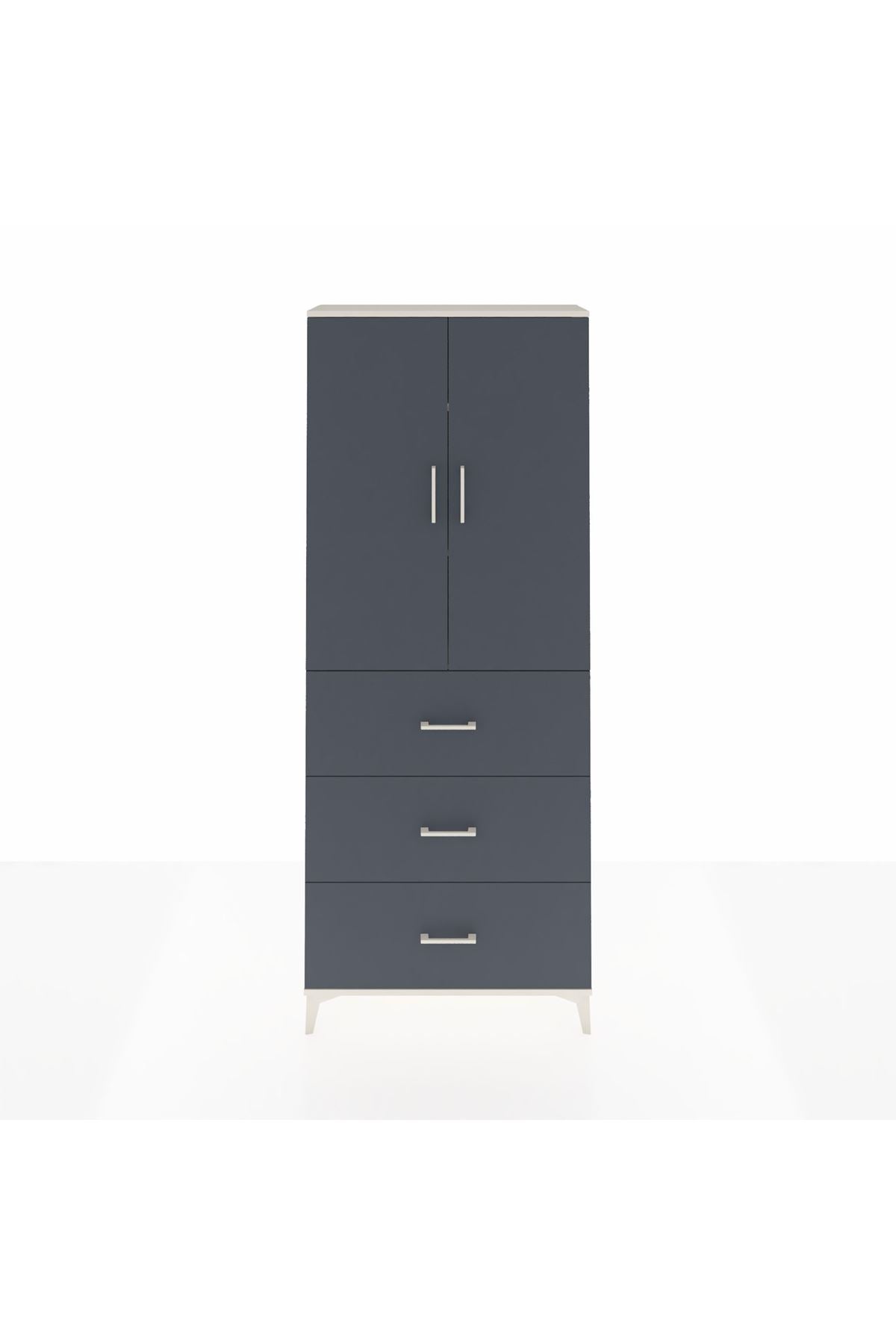 Arges Dolap 3 Raflı 3 Çekmeceli 2 Kapaklı 88x30x221 Aytaşı-Antrasit