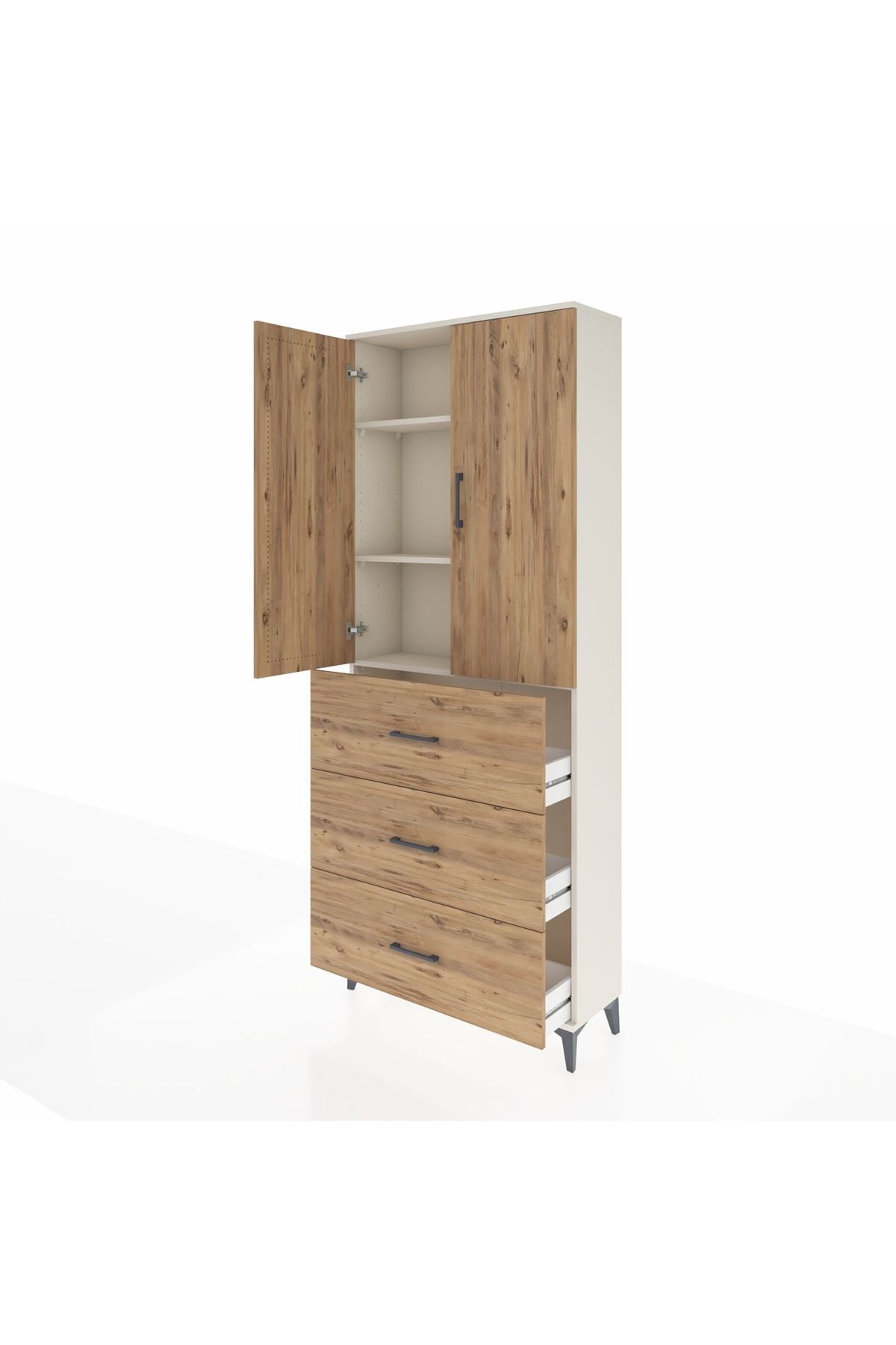 Arges Dolap 3 Raflı 3 Çekmeceli 2 Kapaklı 88x30x221 Aytaşı-Çam