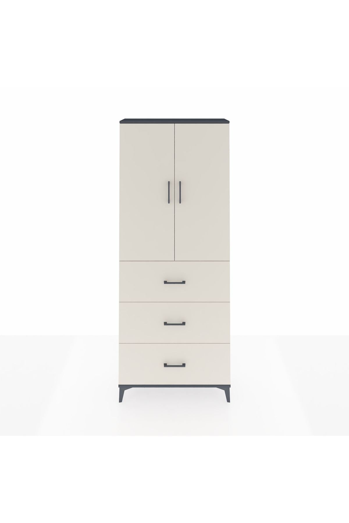 Arges Dolap 3 Raflı 3 Çekmeceli 2 Kapaklı 88x30x221 Antrasit-Aytaşı