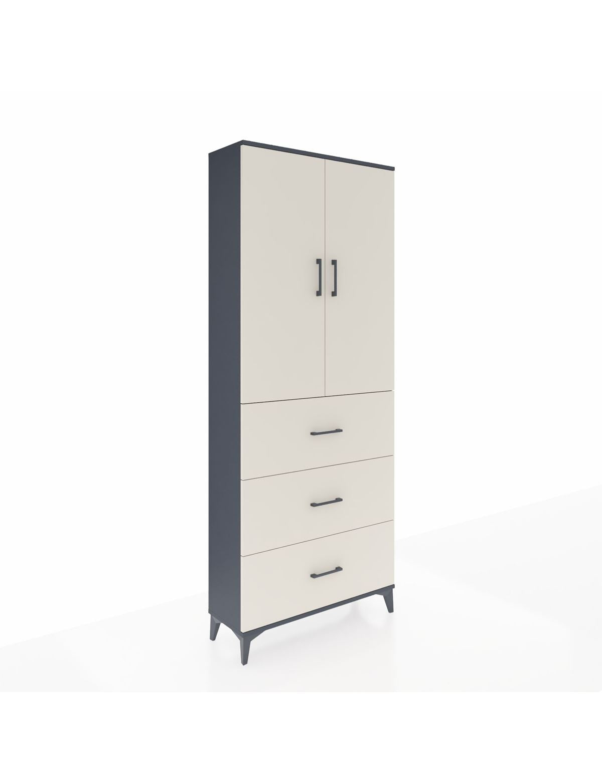 Arges Dolap 3 Raflı 3 Çekmeceli 2 Kapaklı 88x30x221 Antrasit-Aytaşı