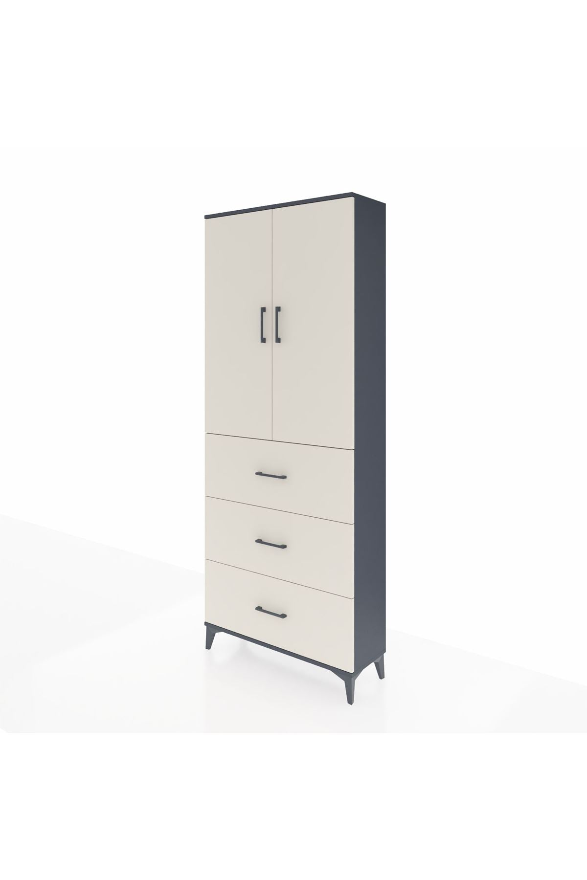 Arges Dolap 3 Raflı 3 Çekmeceli 2 Kapaklı 88x30x221 Antrasit-Aytaşı