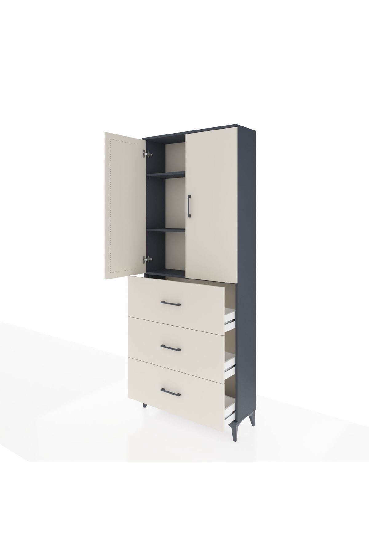 Arges Dolap 3 Raflı 3 Çekmeceli 2 Kapaklı 88x30x221 Antrasit-Aytaşı