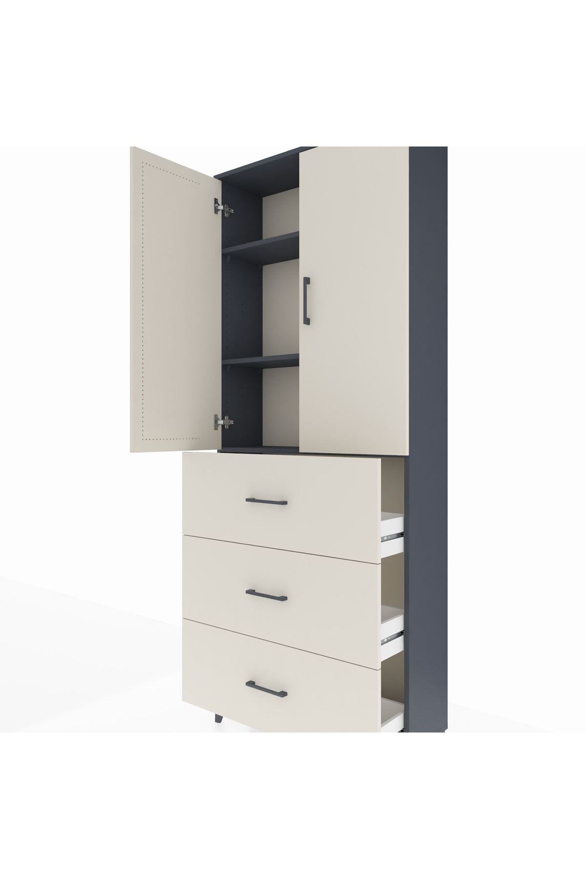 Arges Dolap 3 Raflı 3 Çekmeceli 2 Kapaklı 88x30x221 Antrasit-Aytaşı