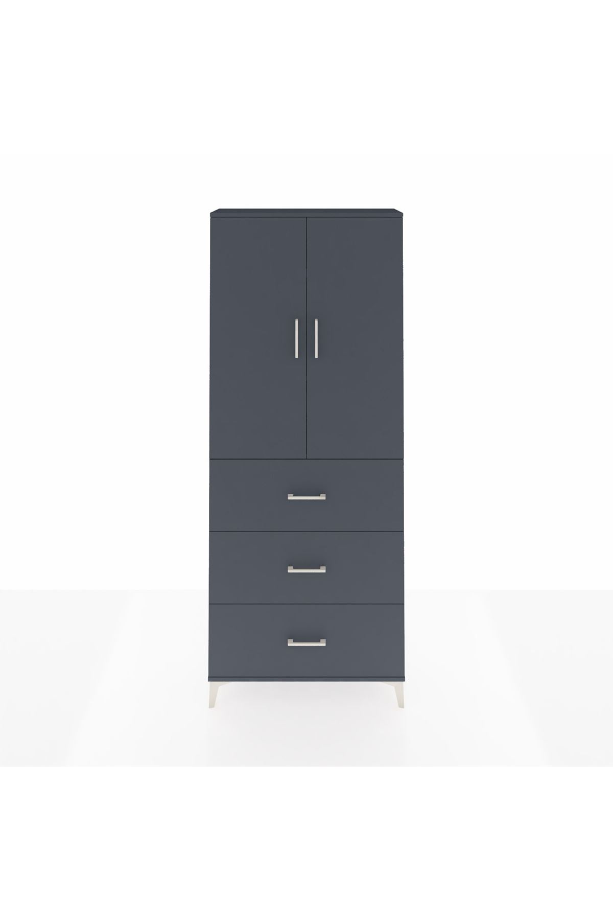 Arges Dolap 3 Raflı 3 Çekmeceli 2 Kapaklı 88x30x221 Antrasit-Antrasit