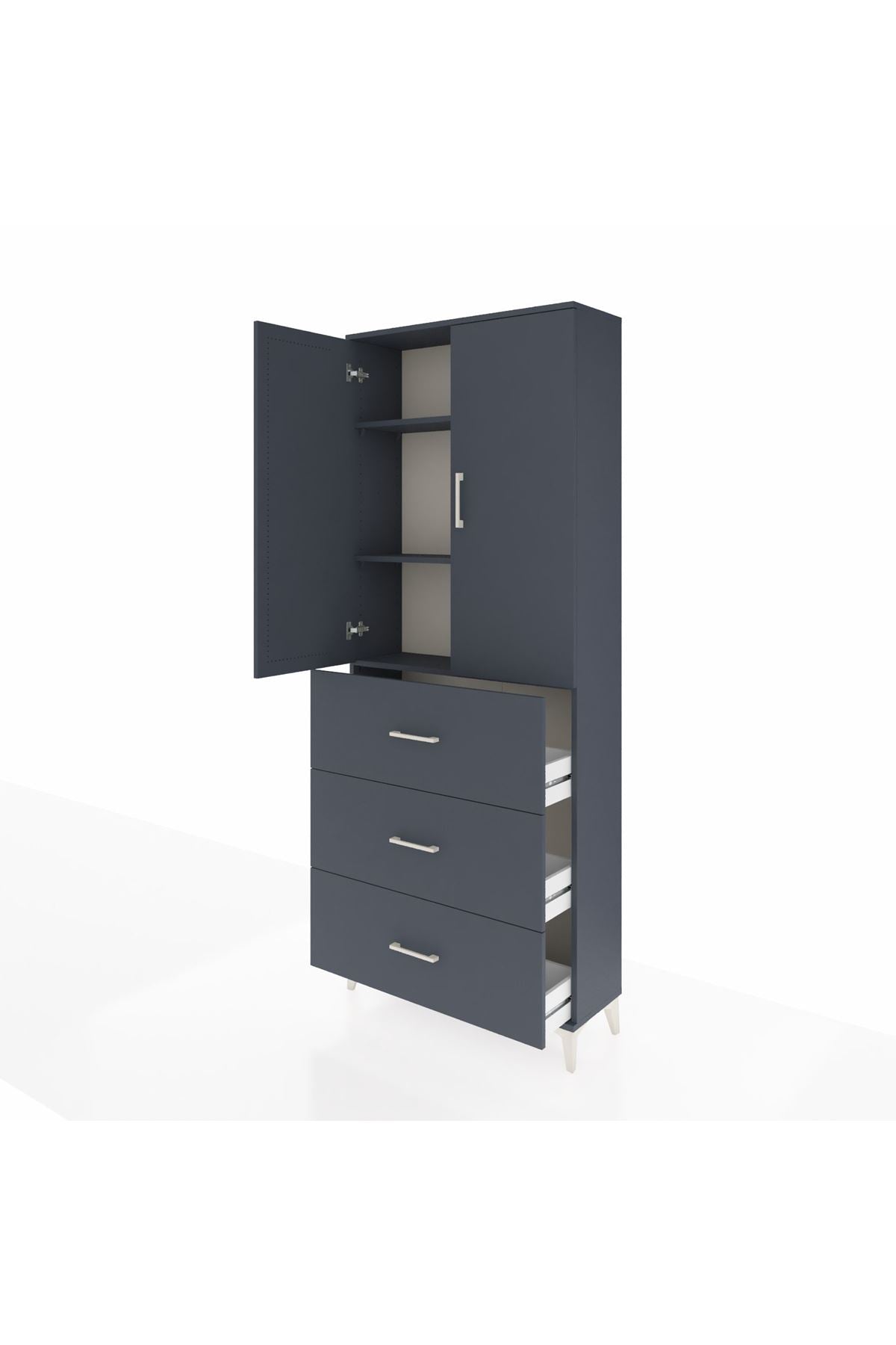 Arges Dolap 3 Raflı 3 Çekmeceli 2 Kapaklı 88x30x221 Antrasit-Antrasit