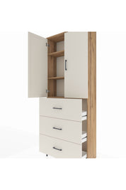 Arges Dolap 3 Raflı 3 Çekmeceli 2 Kapaklı 88x30x221 Çam-Aytaşı