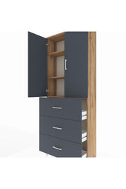 Arges Dolap 3 Raflı 3 Çekmeceli 2 Kapaklı 88x30x221 Çam-Antrasit