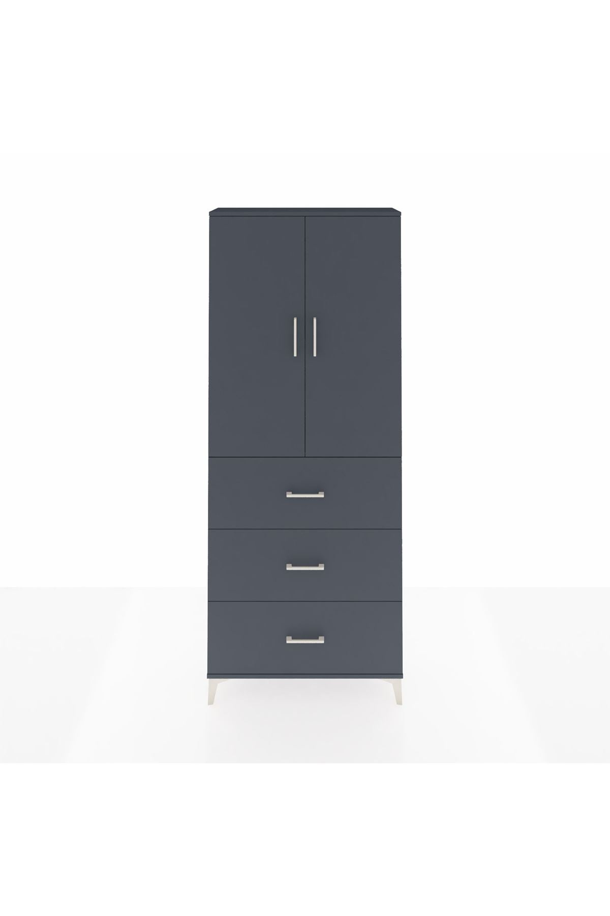 Arges Dolap 2 Raflı 3 Çekmeceli 2 Kapaklı 88x30x221 Antrasit-Antrasit