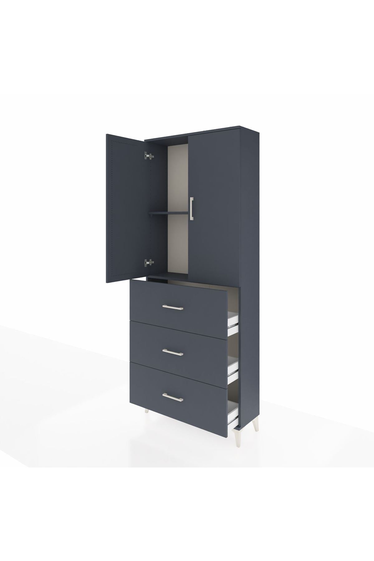 Arges Dolap 2 Raflı 3 Çekmeceli 2 Kapaklı 88x30x221 Antrasit-Antrasit