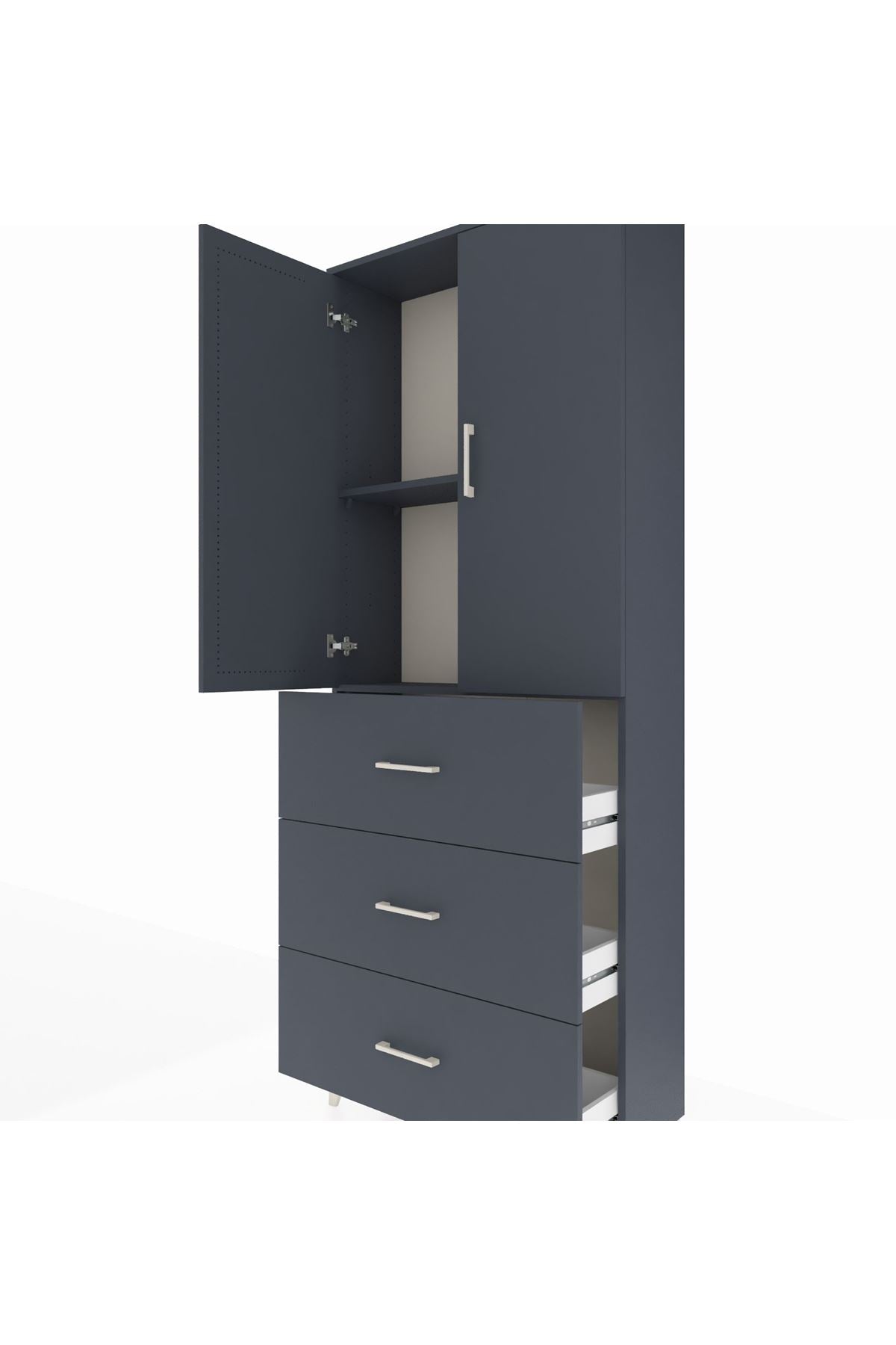 Arges Dolap 2 Raflı 3 Çekmeceli 2 Kapaklı 88x30x221 Antrasit-Antrasit