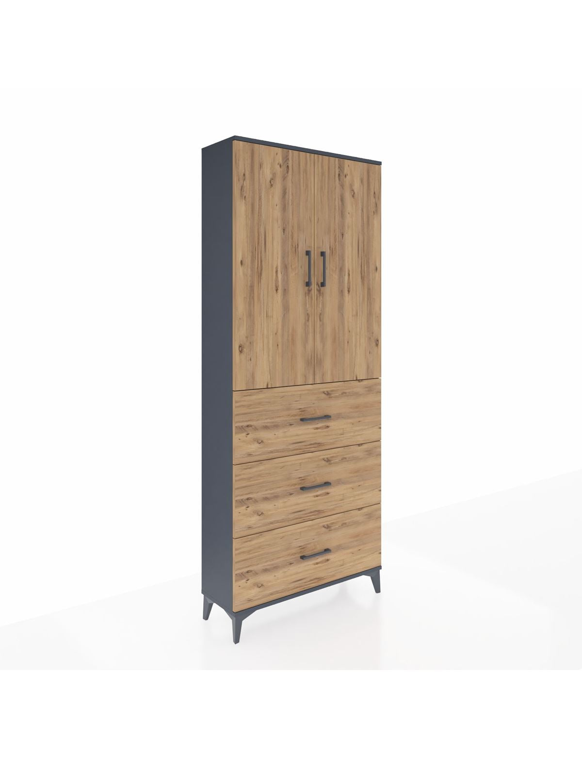 Arges Dolap 2 Raflı 3 Çekmeceli 2 Kapaklı 88x30x221 Antrasit-Çam