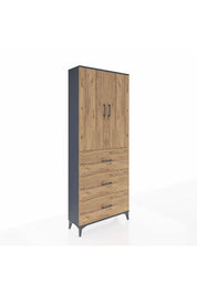 Arges Dolap 2 Raflı 3 Çekmeceli 2 Kapaklı 88x30x221 Antrasit-Çam