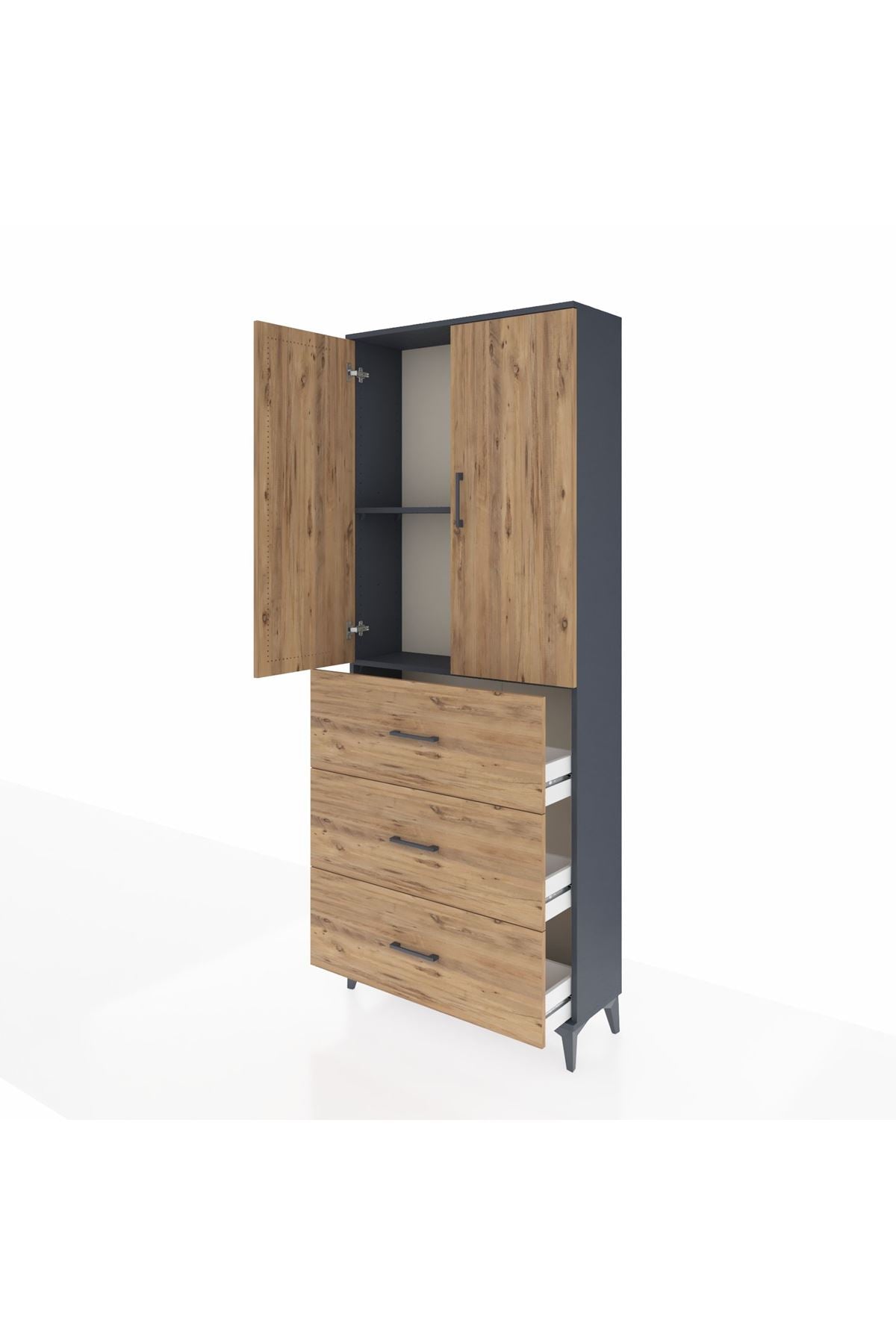 Arges Dolap 2 Raflı 3 Çekmeceli 2 Kapaklı 88x30x221 Antrasit-Çam