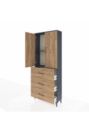 Arges Dolap 2 Raflı 3 Çekmeceli 2 Kapaklı 88x30x221 Antrasit-Çam