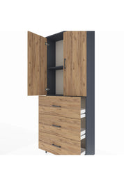 Arges Dolap 2 Raflı 3 Çekmeceli 2 Kapaklı 88x30x221 Antrasit-Çam