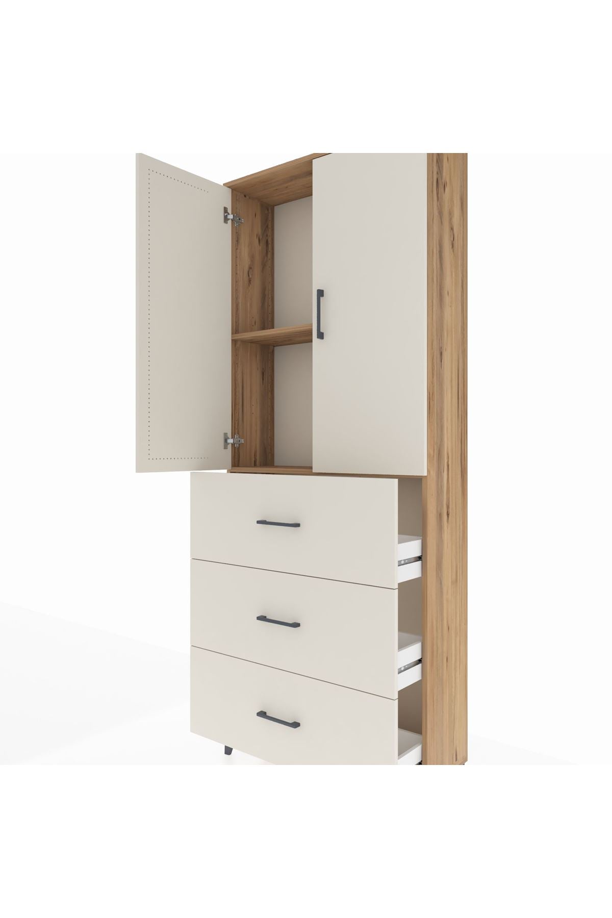 Arges Dolap 2 Raflı 3 Çekmeceli 2 Kapaklı 88x30x221 Çam-Aytaşı