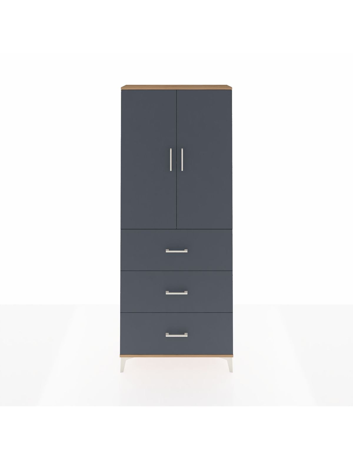 Arges Dolap 2 Raflı 3 Çekmeceli 2 Kapaklı 88x30x221 Çam-Antrasit