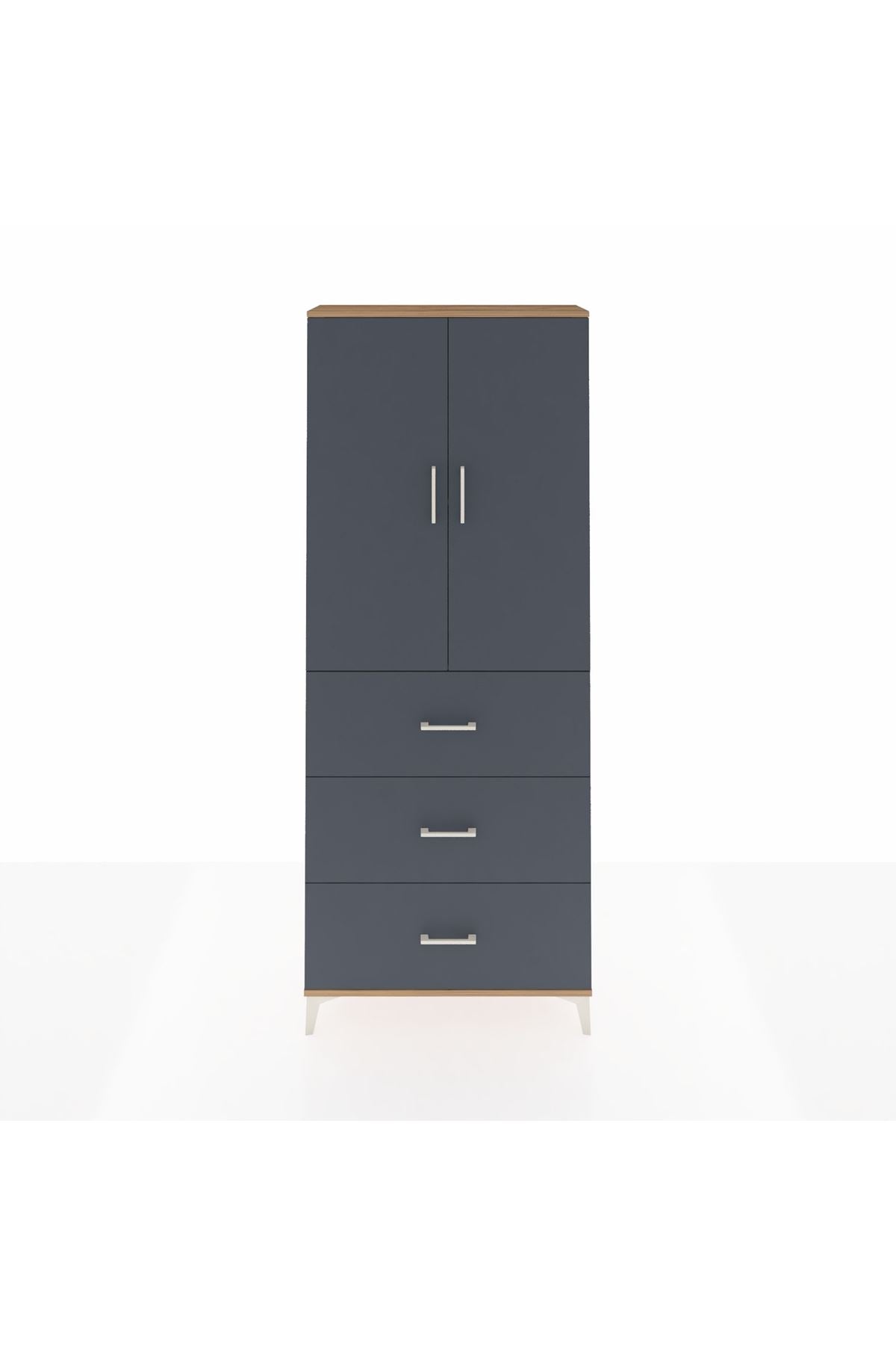 Arges Dolap 2 Raflı 3 Çekmeceli 2 Kapaklı 88x30x221 Çam-Antrasit