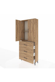 Arges Dolap 2 Raflı 3 Çekmeceli 2 Kapaklı 88x30x221 Çam-Çam