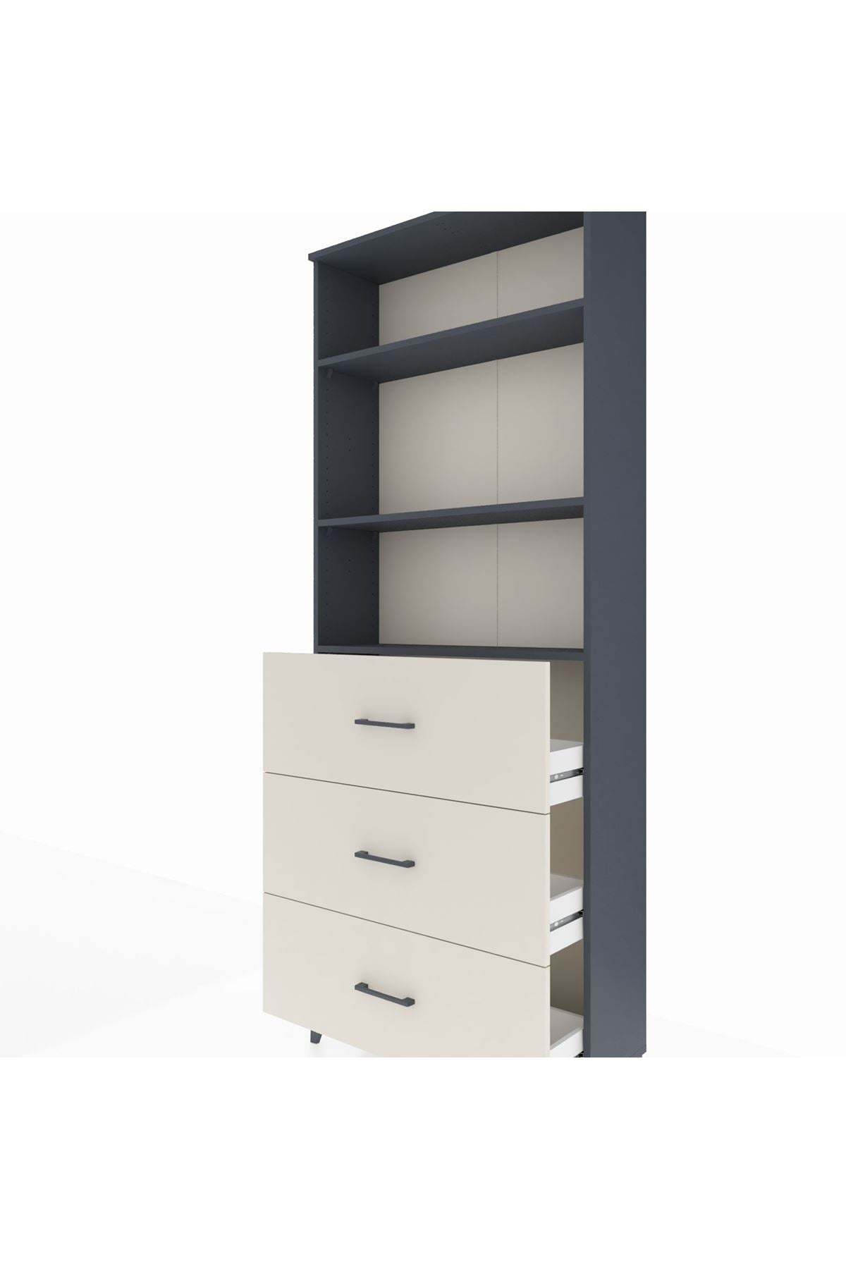 Arges Dolap 3 Raflı 3 Çekmeceli 88x30x221 Antrasit-Aytaşı