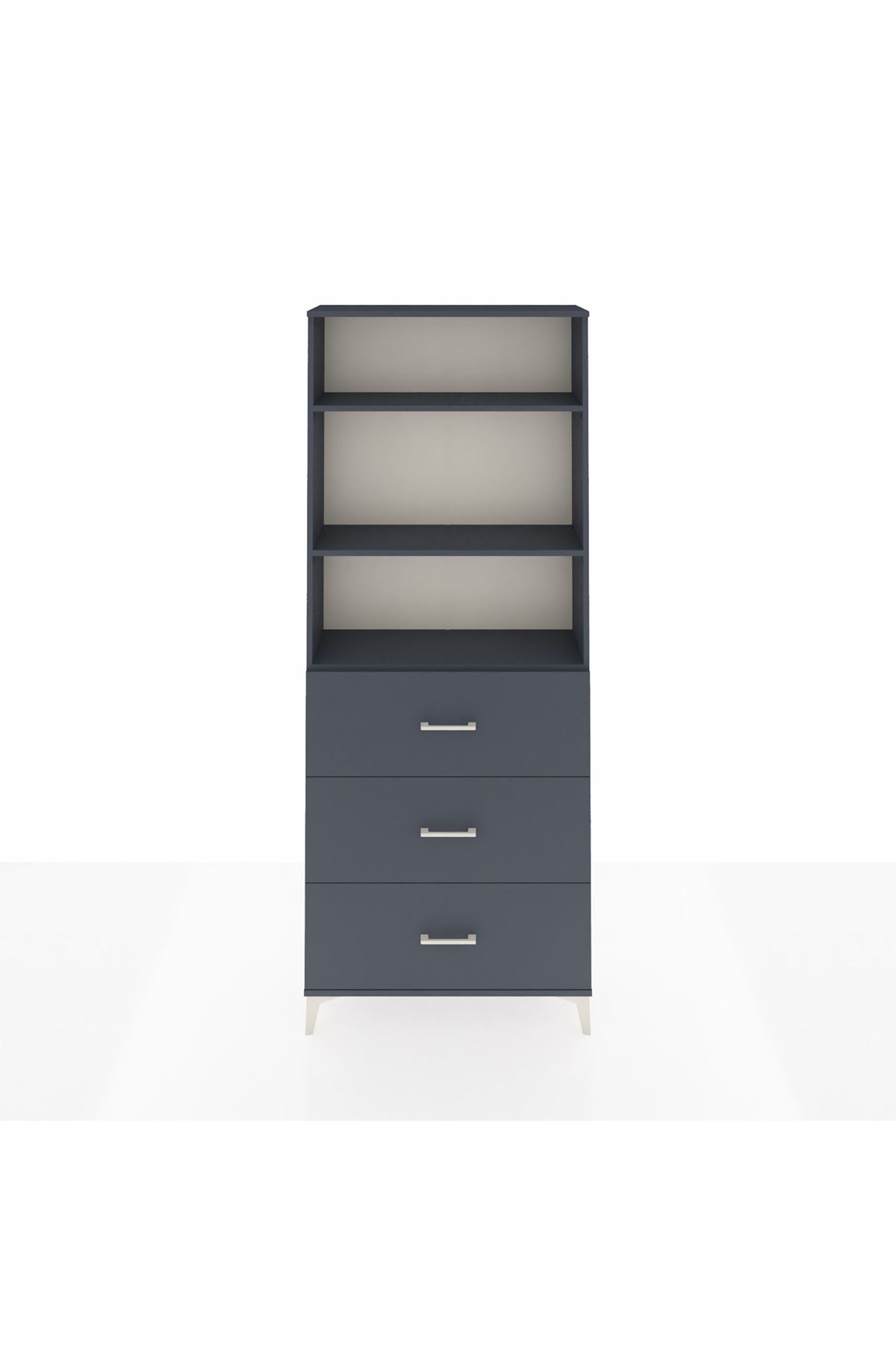 Arges Dolap 3 Raflı 3 Çekmeceli 88x30x221 Antrasit-Antrasit