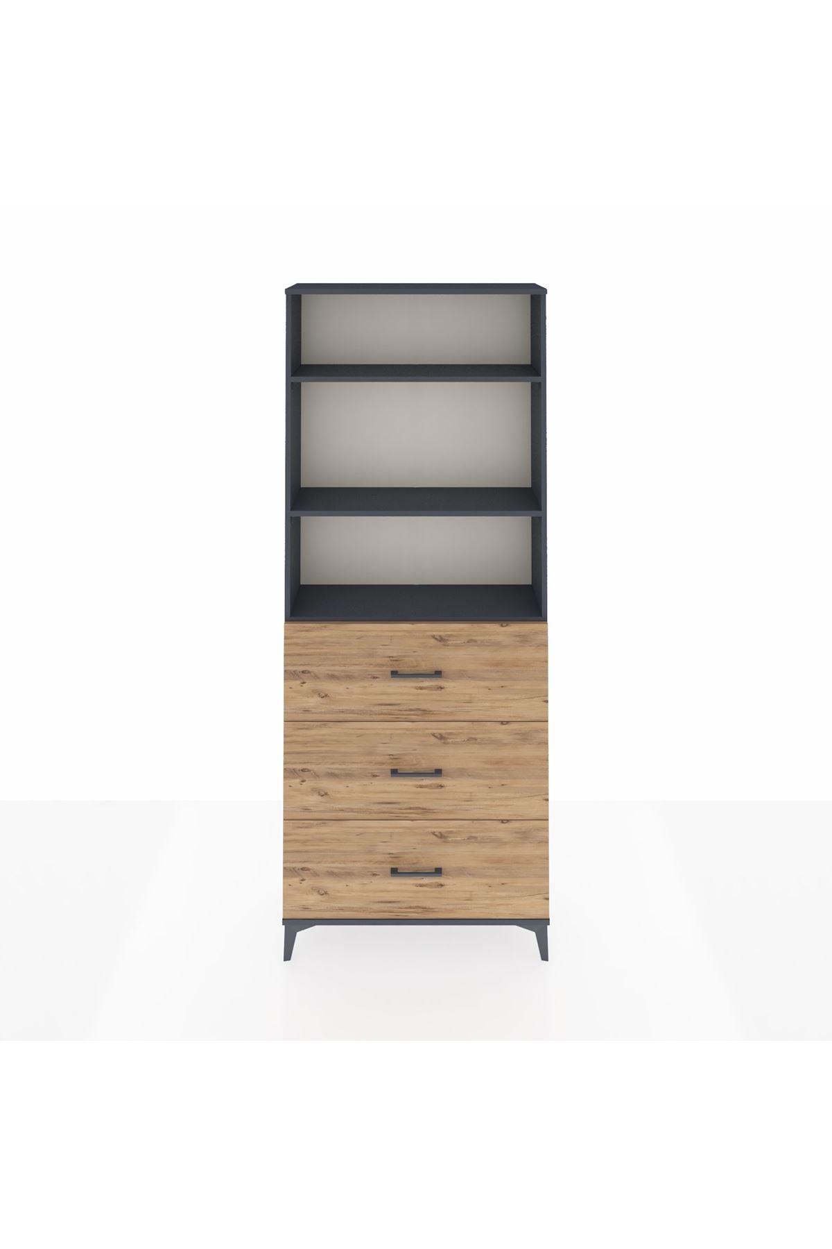Arges Dolap 3 Raflı 3 Çekmeceli 88x30x221 Antrasit-Çam