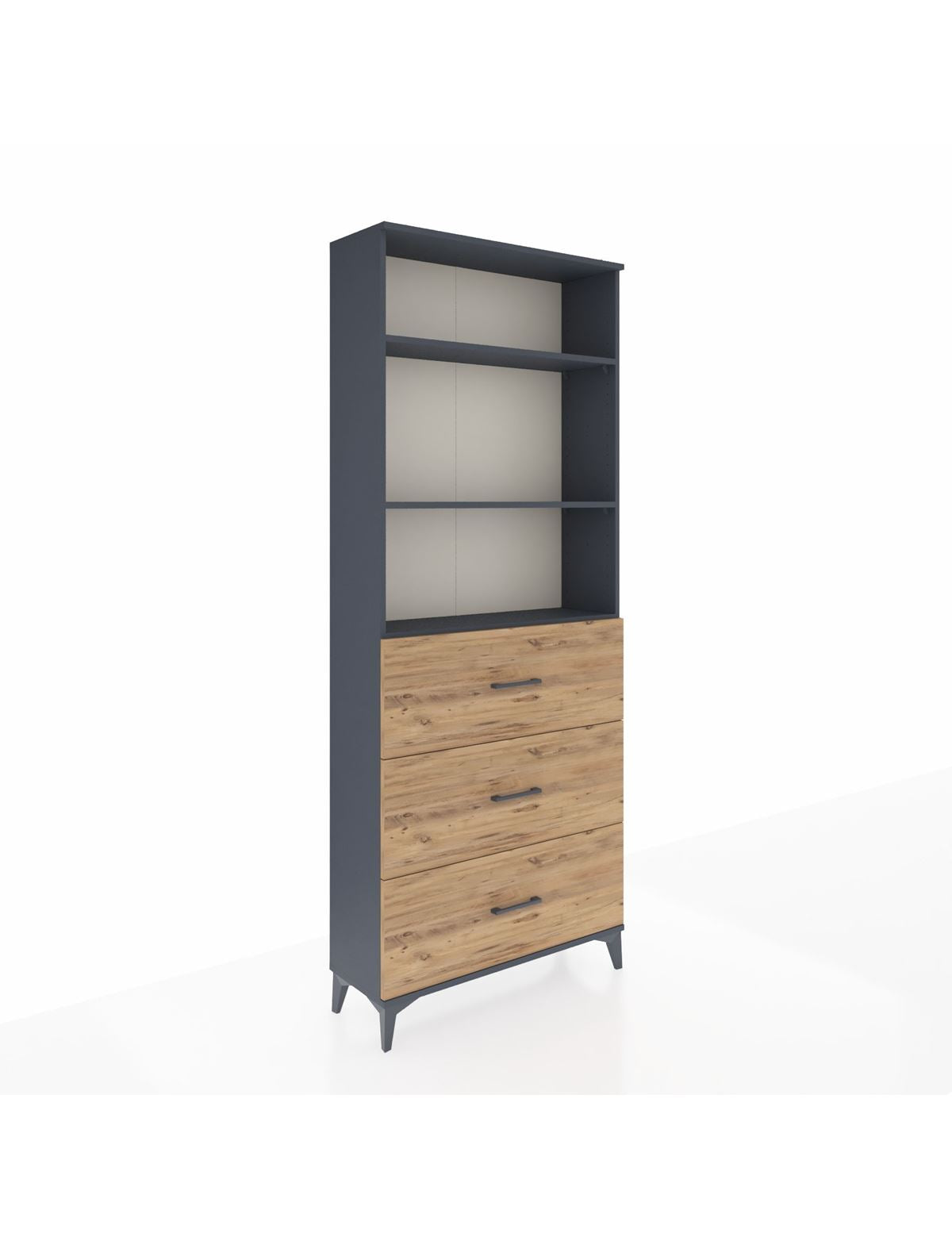 Arges Dolap 3 Raflı 3 Çekmeceli 88x30x221 Antrasit-Çam