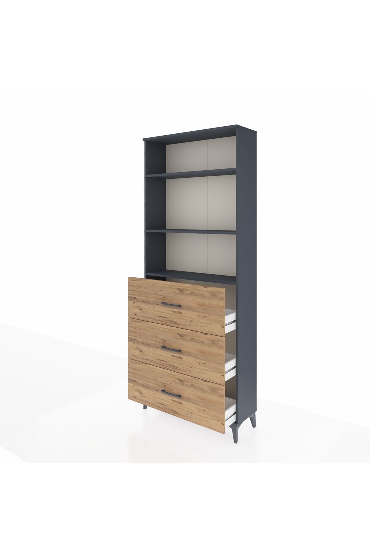 Arges Dolap 3 Raflı 3 Çekmeceli 88x30x221 Antrasit-Çam