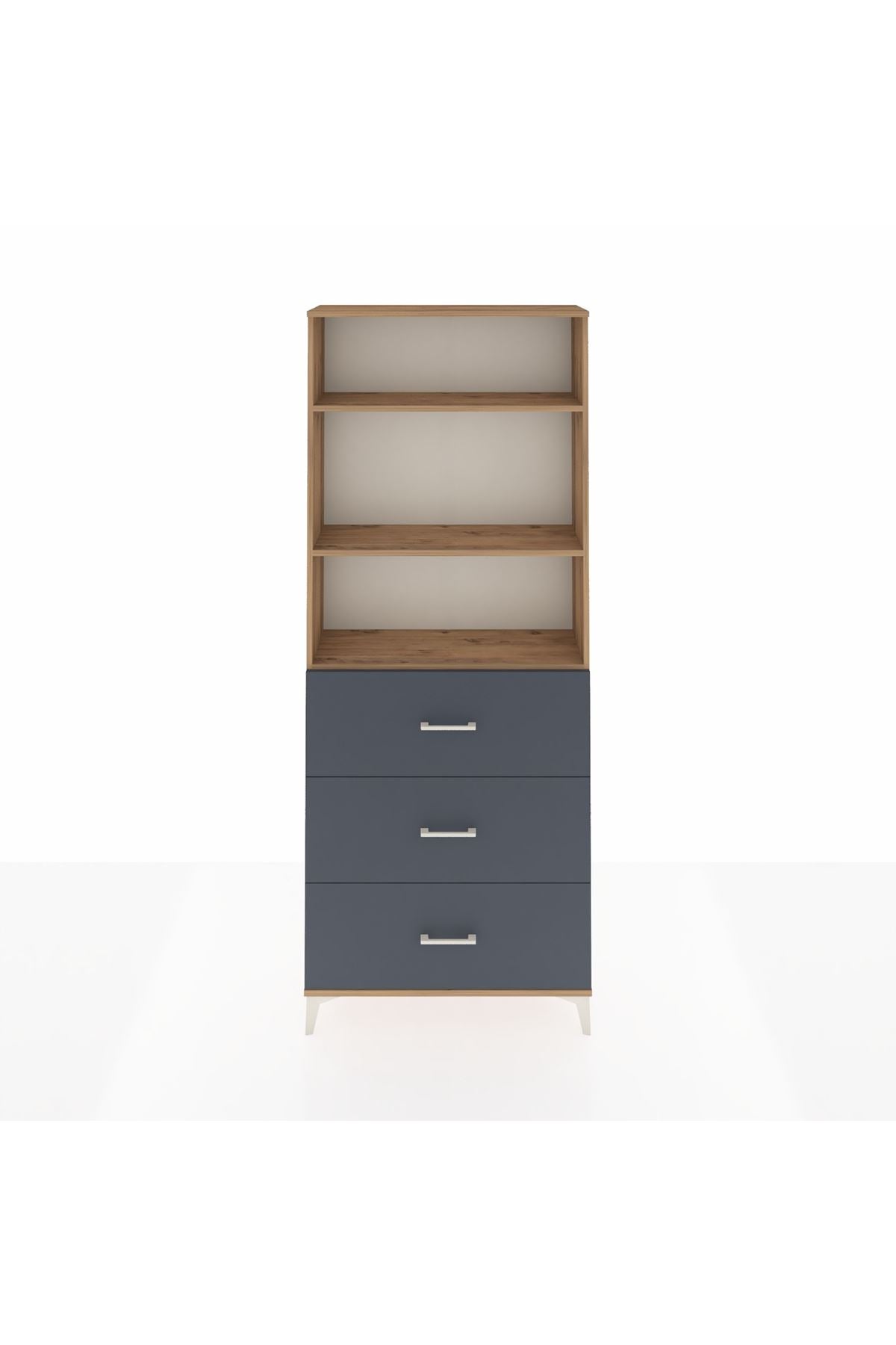 Arges Dolap 3 Raflı 3 Çekmeceli 88x30x221 Çam-Antrasit
