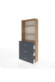 Arges Dolap 3 Raflı 3 Çekmeceli 88x30x221 Çam-Antrasit