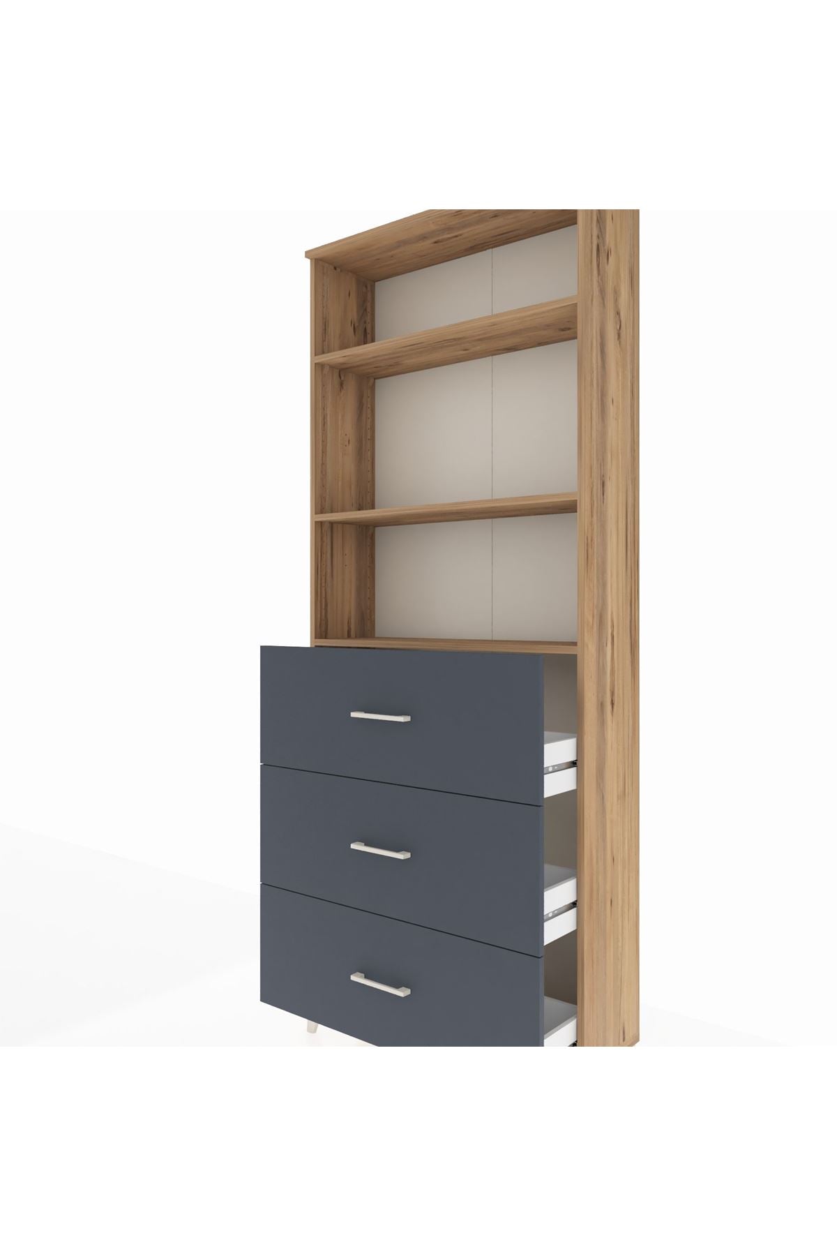 Arges Dolap 3 Raflı 3 Çekmeceli 88x30x221 Çam-Antrasit