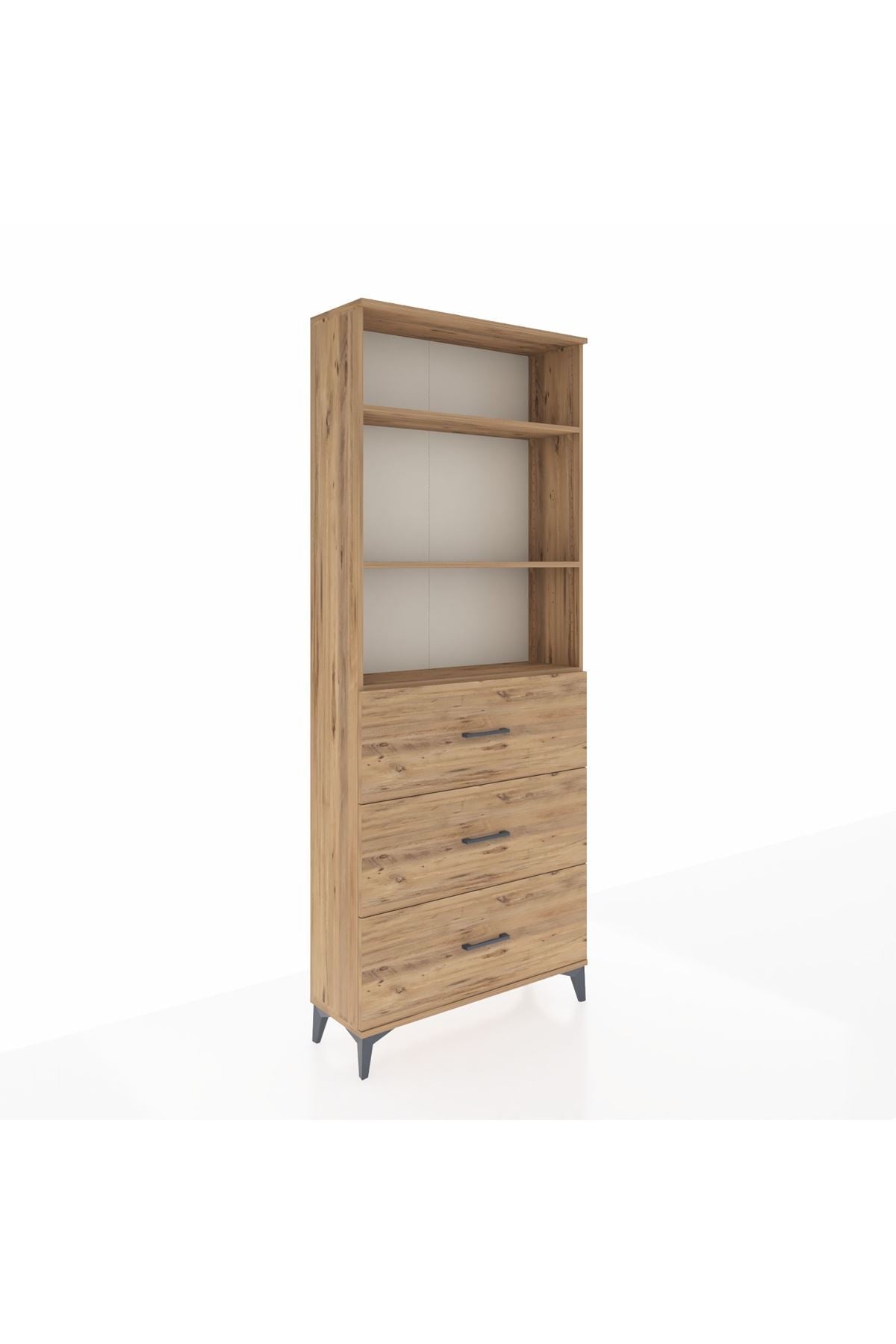 Arges Dolap 3 Raflı 3 Çekmeceli 88x30x221 Çam-Çam