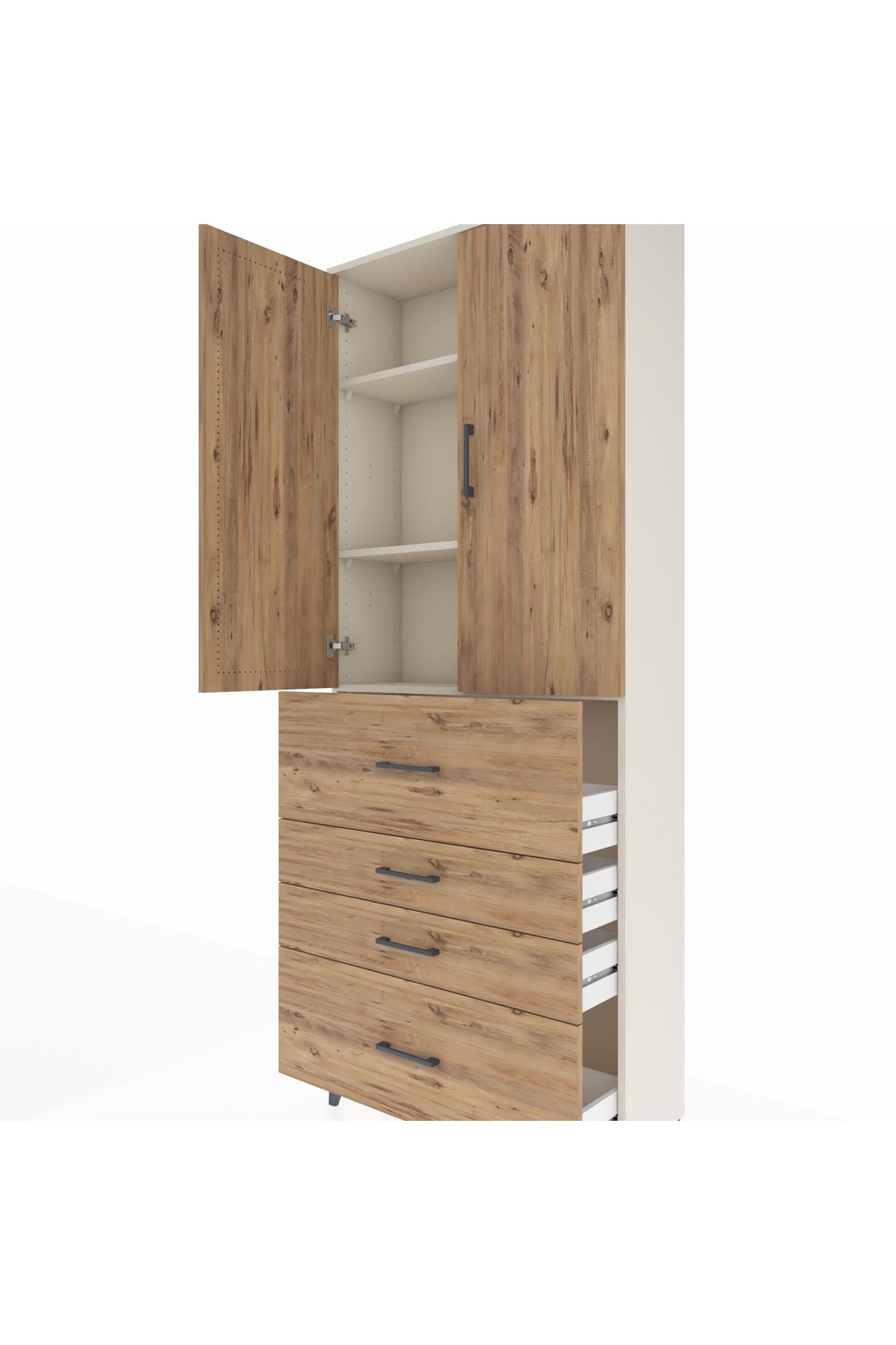 Arges Dolap 3 Raflı 4 Çekmeceli 2 Kapaklı 88x30x221 Aytaşı-Çam