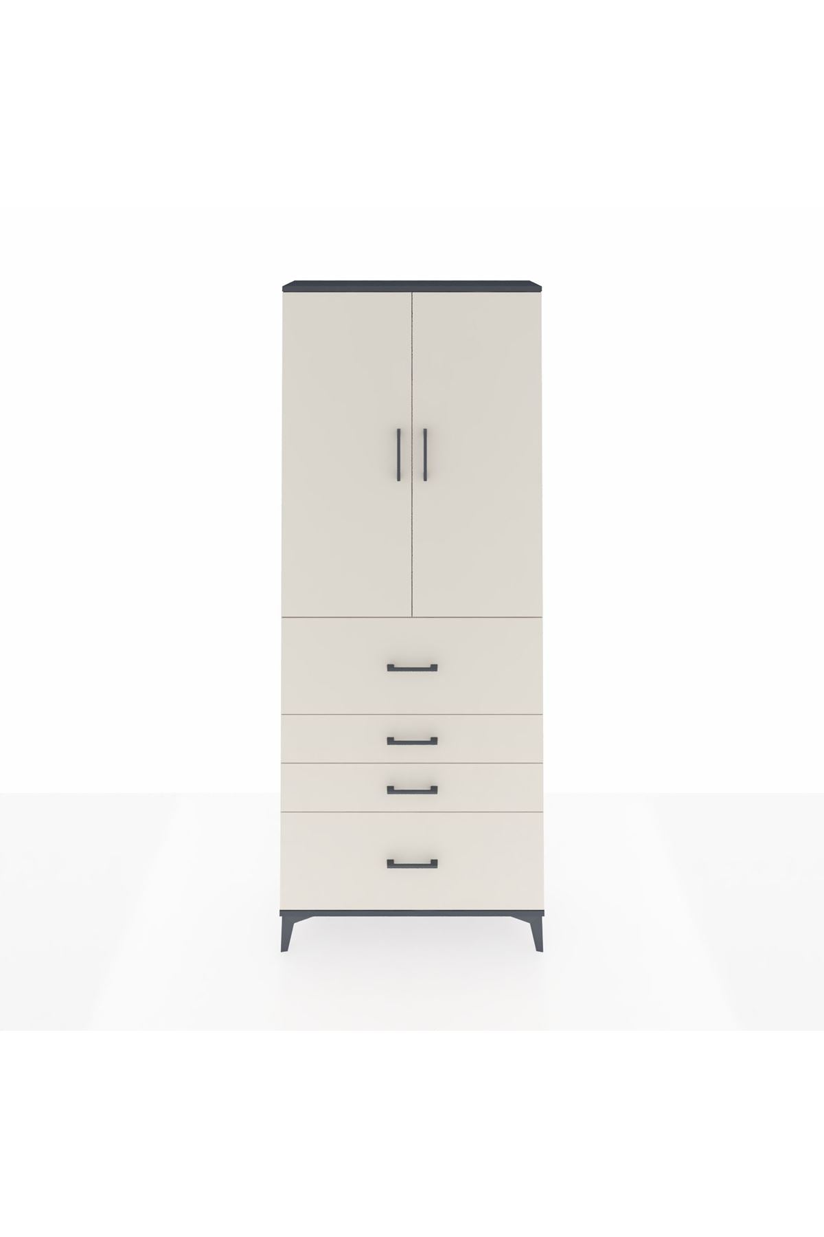 Arges Dolap 3 Raflı 4 Çekmeceli 2 Kapaklı 88x30x221 Antrasit-Aytaşı