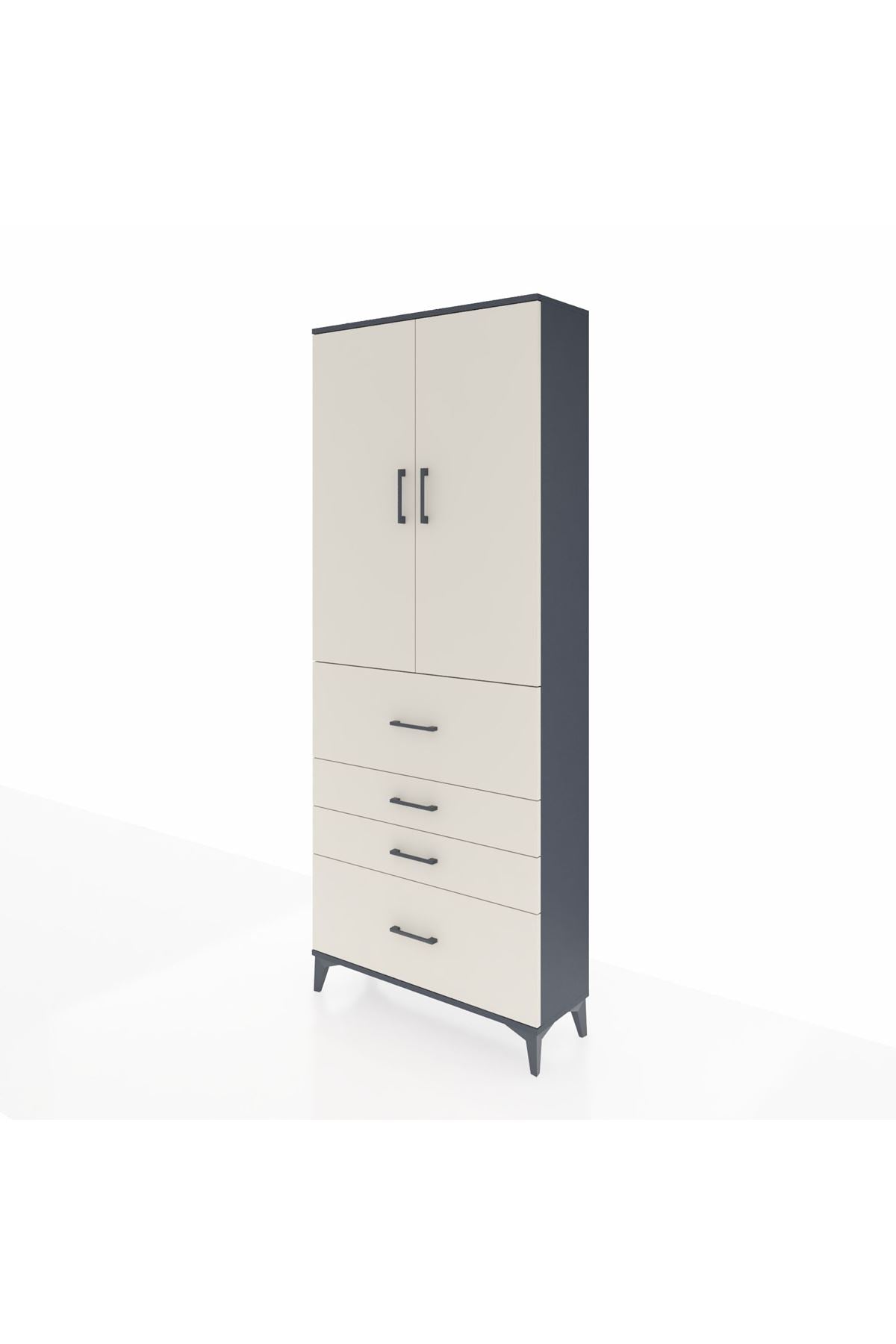 Arges Dolap 3 Raflı 4 Çekmeceli 2 Kapaklı 88x30x221 Antrasit-Aytaşı