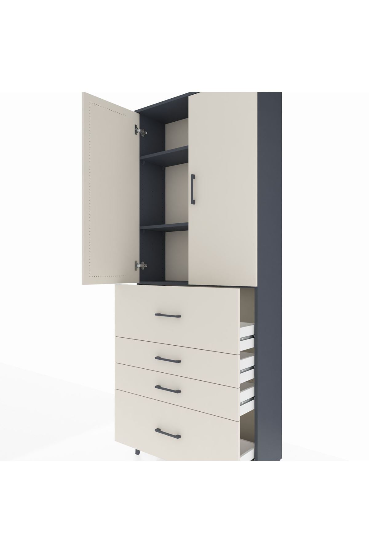 Arges Dolap 3 Raflı 4 Çekmeceli 2 Kapaklı 88x30x221 Antrasit-Aytaşı