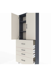 Arges Dolap 3 Raflı 4 Çekmeceli 2 Kapaklı 88x30x221 Antrasit-Aytaşı