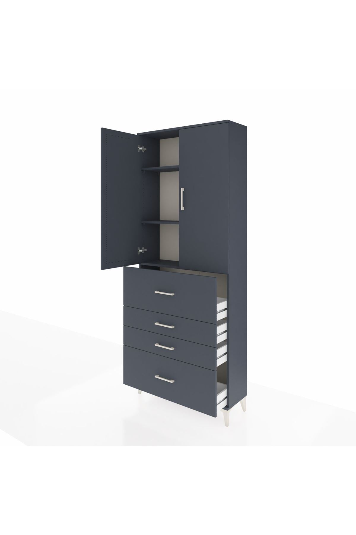 Arges Dolap 3 Raflı 4 Çekmeceli 2 Kapaklı 88x30x221 Antrasit-Antrasit