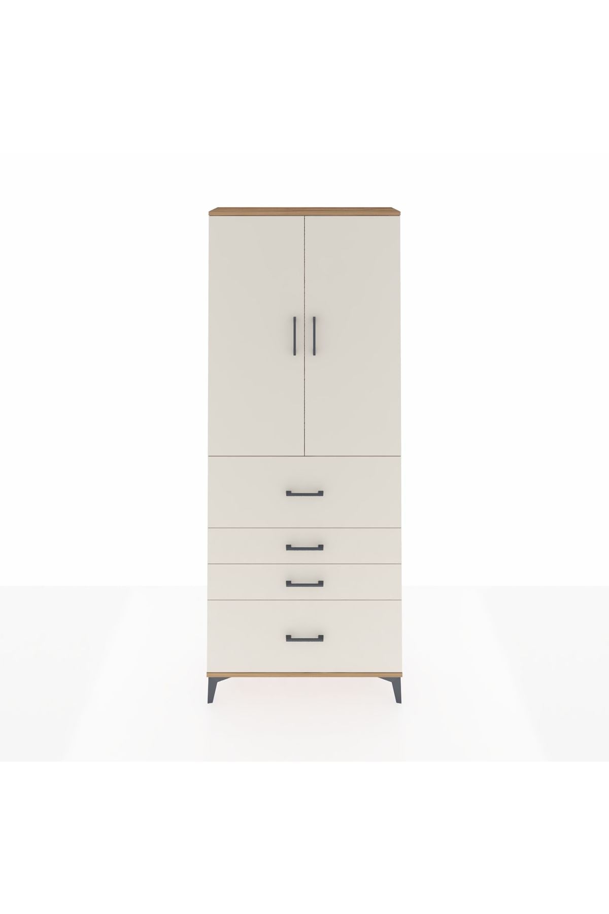 Arges Dolap 3 Raflı 4 Çekmeceli 2 Kapaklı 88x30x221 Çam-Aytaşı